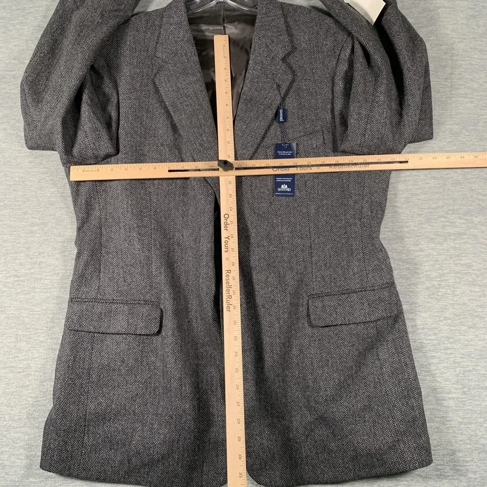 Stafford Blazer Mens 46‎ Long Gray Herringbone Lambswool Blend Sport Coat Wool